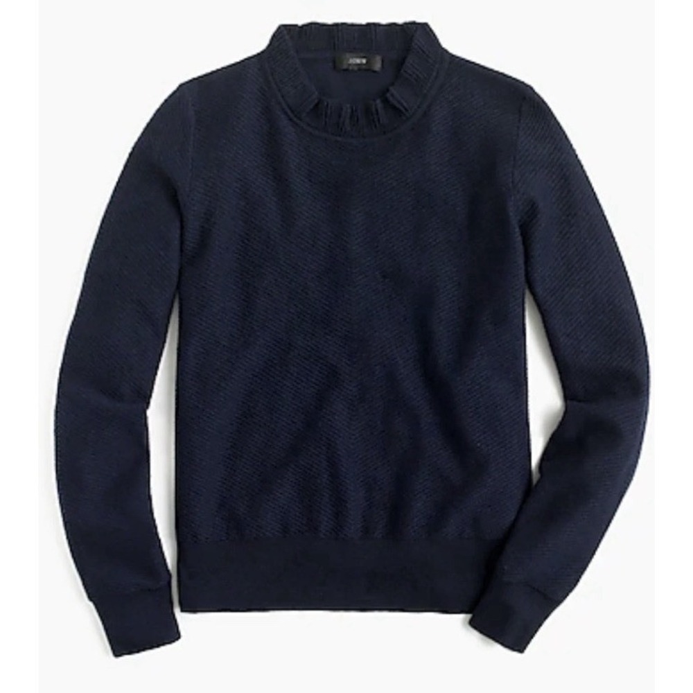 J.Crew Ruffle-neck Wool-blend Pullover Sweater‎ Navy Women's L